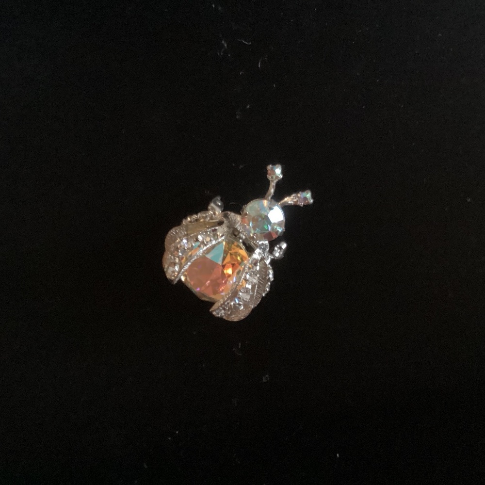 Silver Insect Brooch w/Irredescient rhinestones 1.25” long